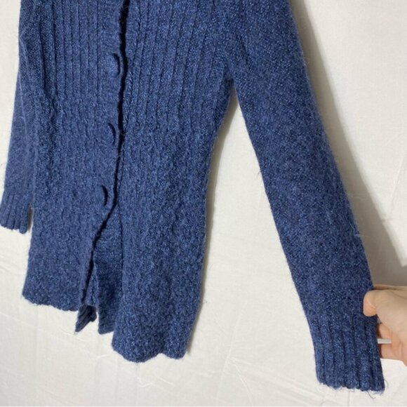 Vintage La Llama Blue Alpacaa Blend Knit Button Front Cardigan W Hood M - Picture 7 of 14